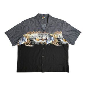 Hawaii Blues Men’s XL Hawaiian Shirt Surf Beach Scene Aloha Button Front Cotton